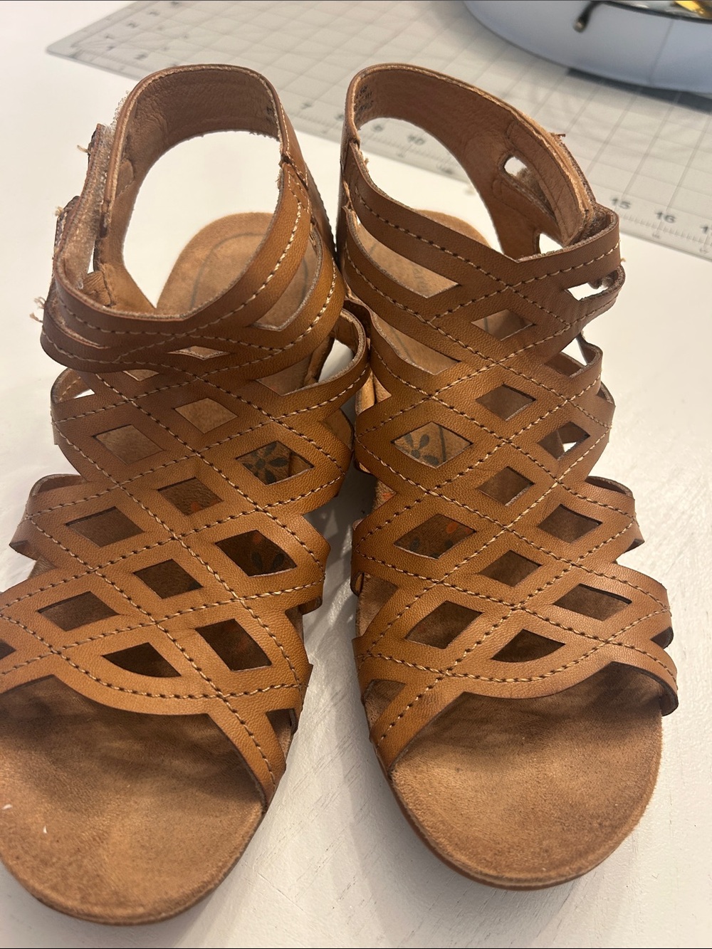 BareTraps Tan Woven Strappy Wedge Sandals